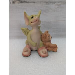 Vintage Real Musgrave Drowsy Dragon‎ Figurine 1989 Teddy Bear Pink Slippers